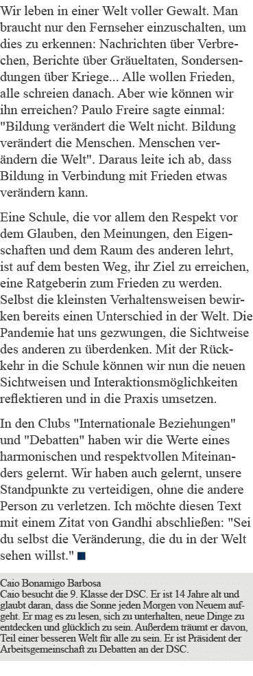 Wir leben in einer Welt voller Gewalt  Man braucht nur den Fernseher einzuschalten, um dies zu erkennen: Nachrichten    